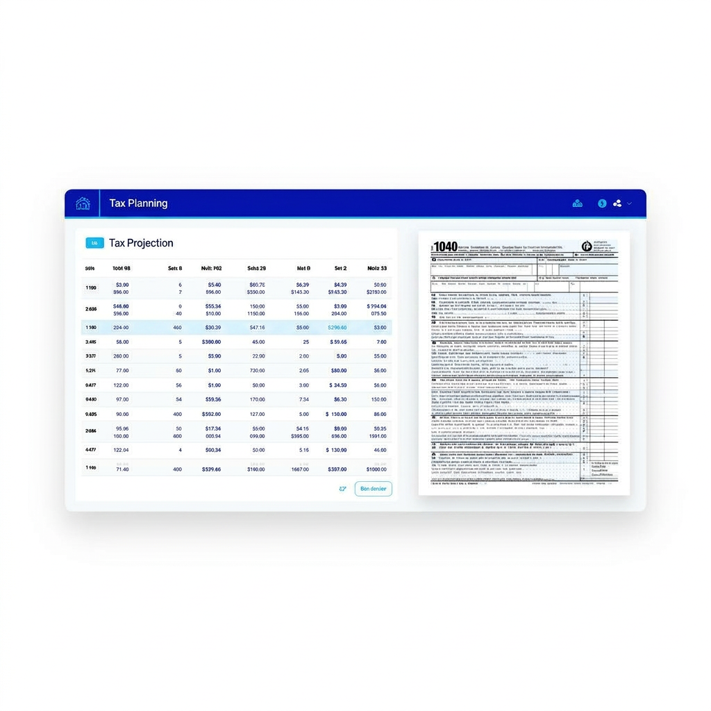 Multi-year tax projection dashboard with 1040 preview